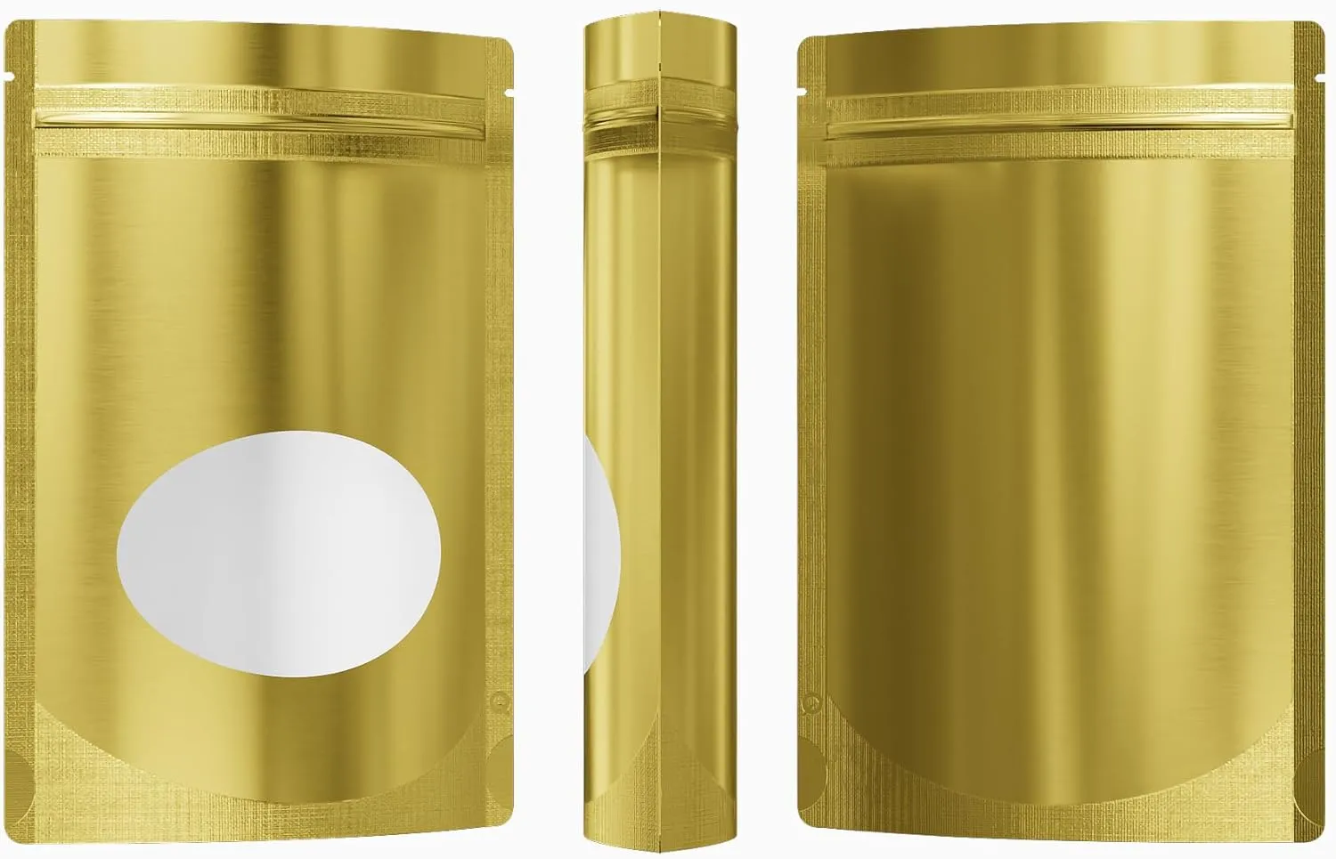 Double-Sided Matte/Glossy Color with Clear Round Window Stand-Up Pouch (100 Bags/Pack) (5.5" x 7.9", Glossy Gold)