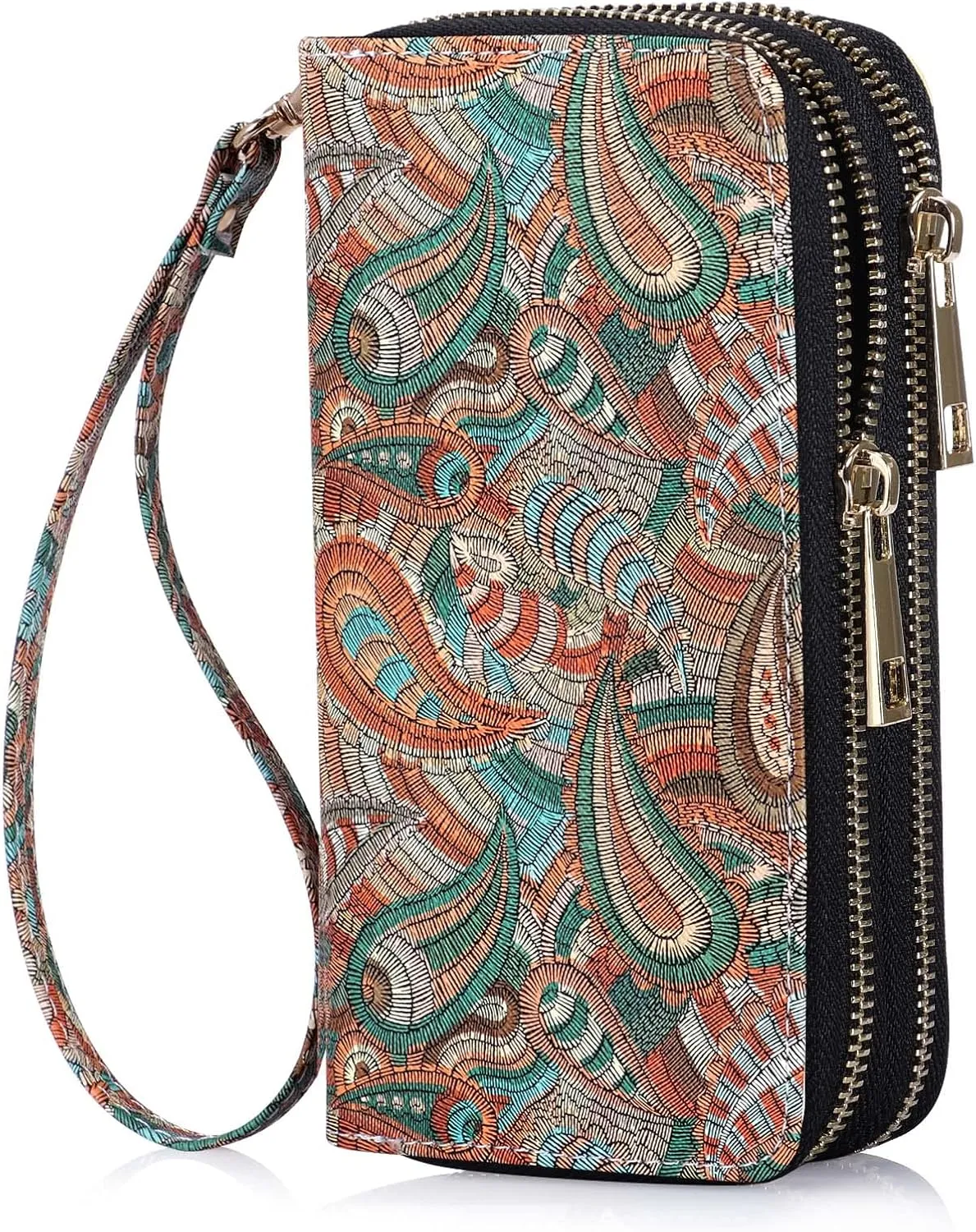 Double Zipper Wallet for Woman Clutch Purse with Cell Phone Holder for Smartphone/Card/Coin/Cash