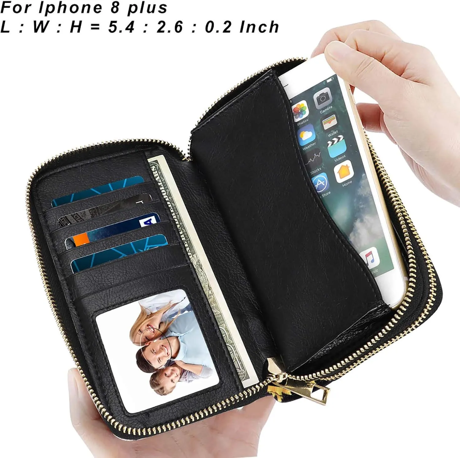 Double Zipper Wallet for Woman Clutch Purse with Cell Phone Holder for Smartphone/Card/Coin/Cash