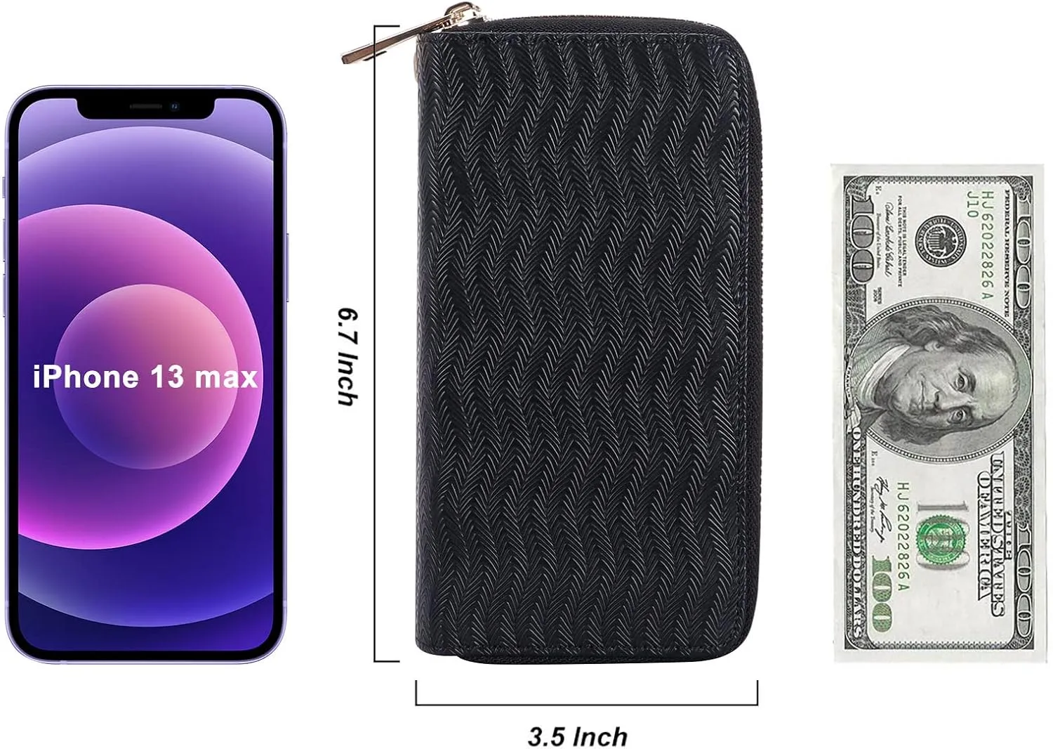 Double Zipper Wallet for Woman Clutch Purse with Cell Phone Holder for Smartphone/Card/Coin/Cash