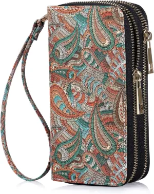 Double Zipper Wallet for Woman Clutch Purse with Cell Phone Holder for Smartphone/Card/Coin/Cash
