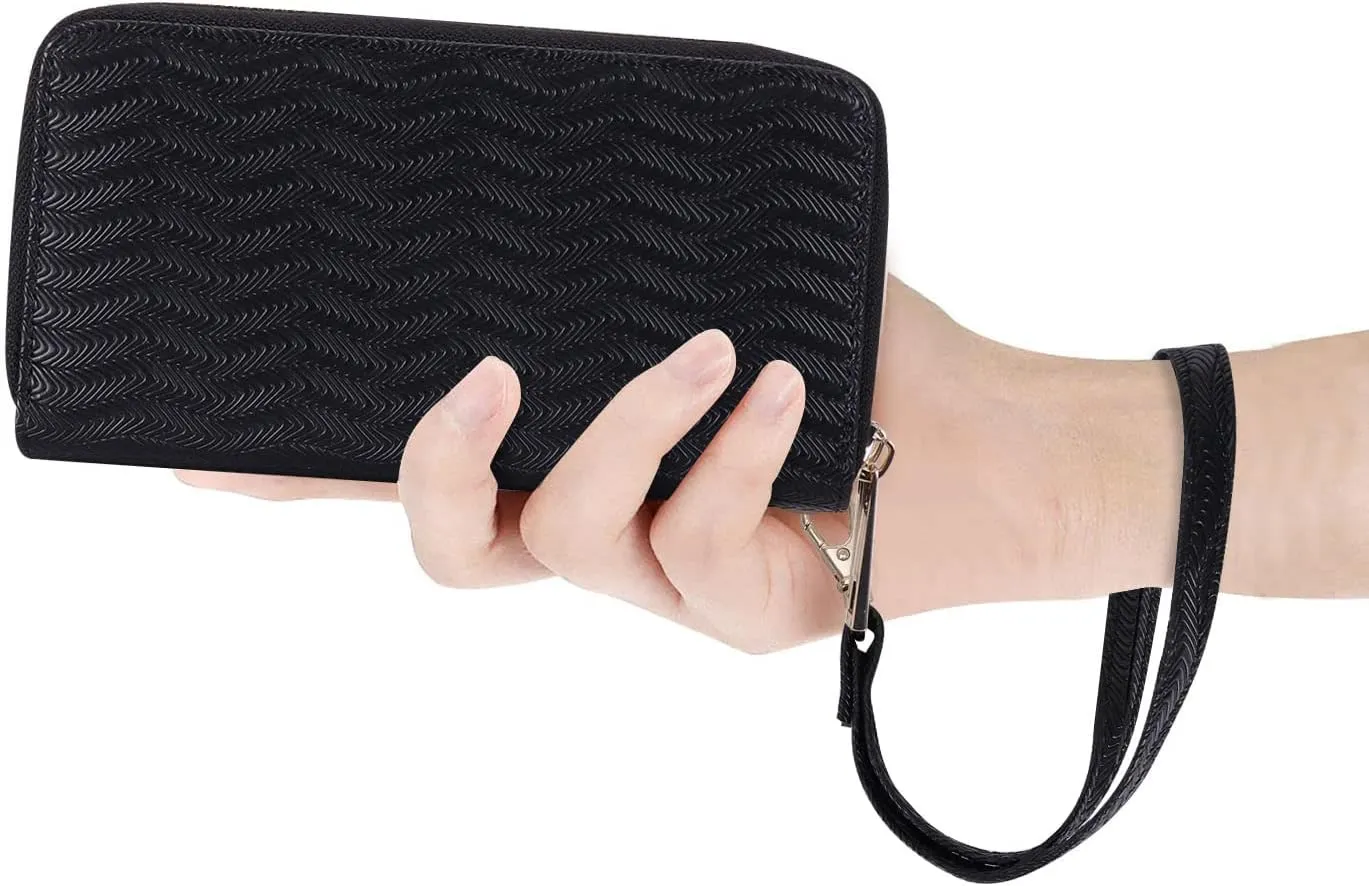 Double Zipper Wallet for Woman Clutch Purse with Cell Phone Holder for Smartphone/Card/Coin/Cash