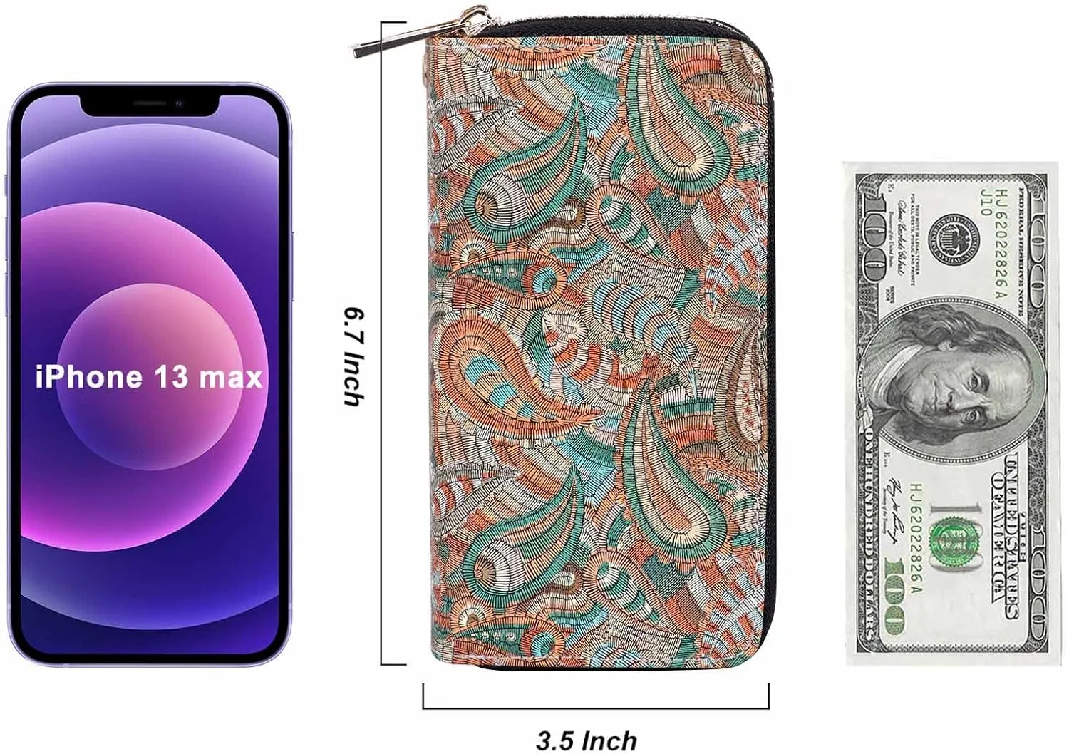 Double Zipper Wallet for Woman Clutch Purse with Cell Phone Holder for Smartphone/Card/Coin/Cash