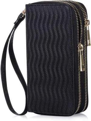 Double Zipper Wallet for Woman Clutch Purse with Cell Phone Holder for Smartphone/Card/Coin/Cash