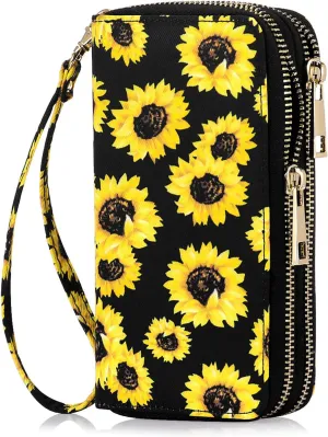 Double Zipper Wallet for Woman Clutch Purse with Cell Phone Holder for Smartphone/Card/Coin/Cash