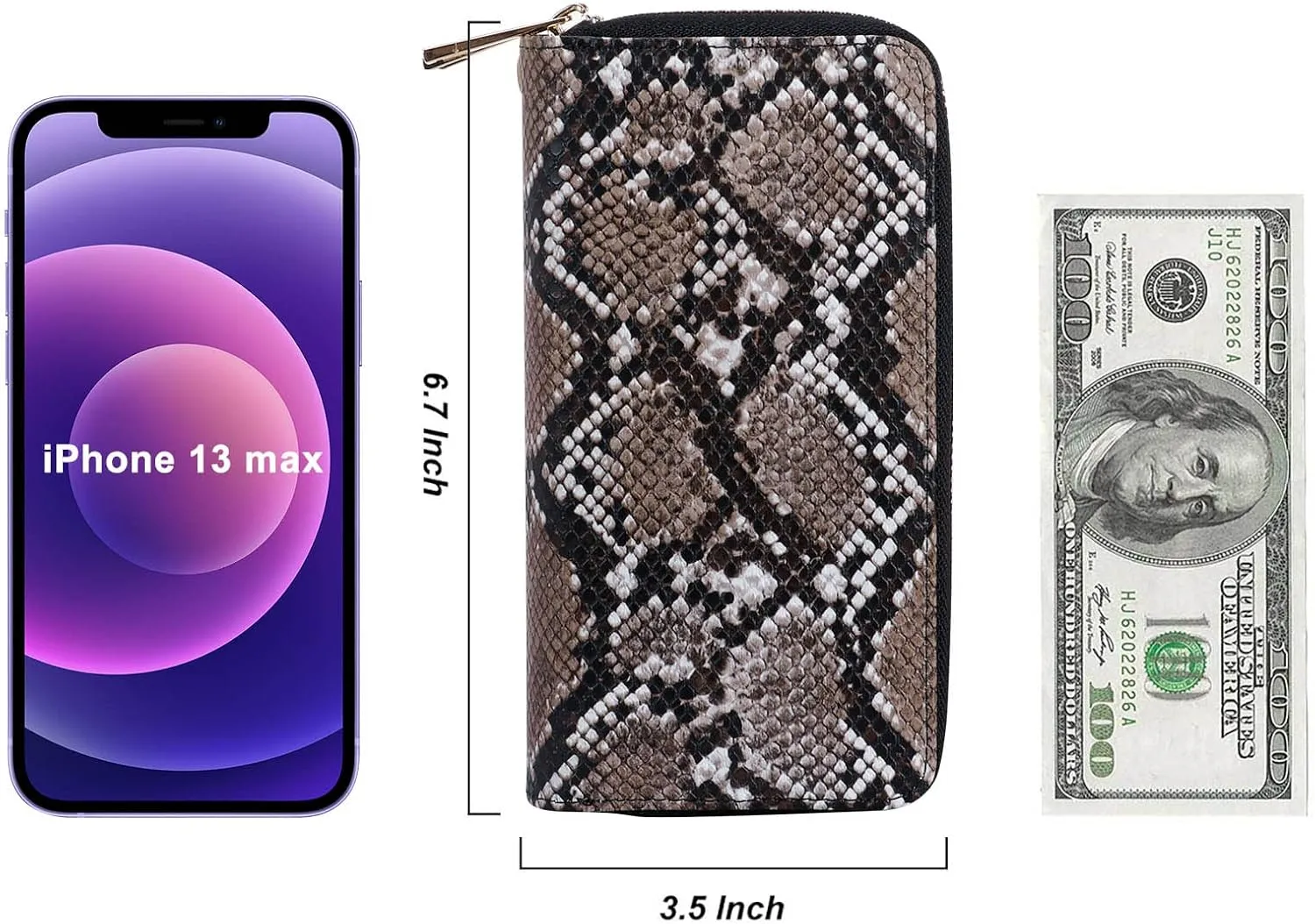 Double Zipper Wallet for Woman Clutch Purse with Cell Phone Holder for Smartphone/Card/Coin/Cash
