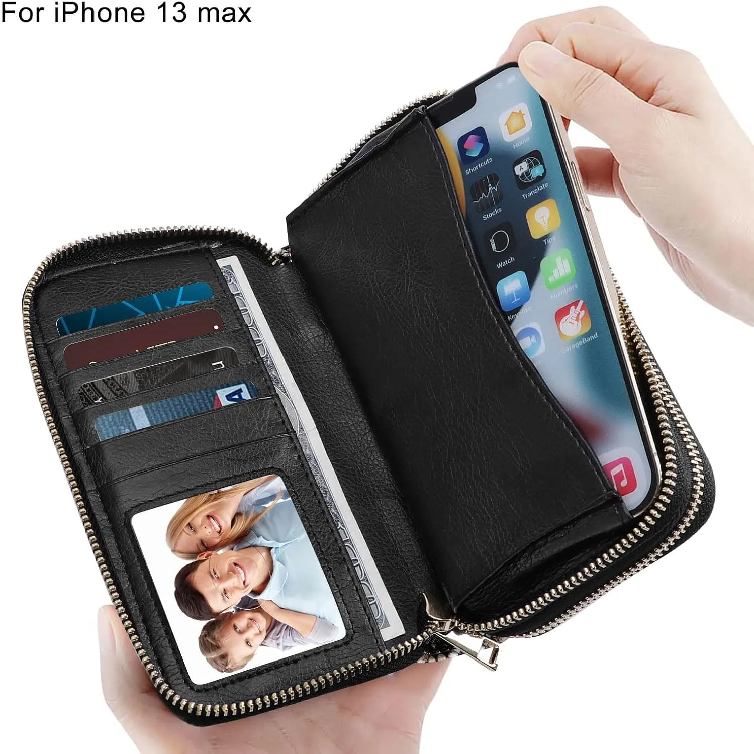 Double Zipper Wallet for Woman Clutch Purse with Cell Phone Holder for Smartphone/Card/Coin/Cash