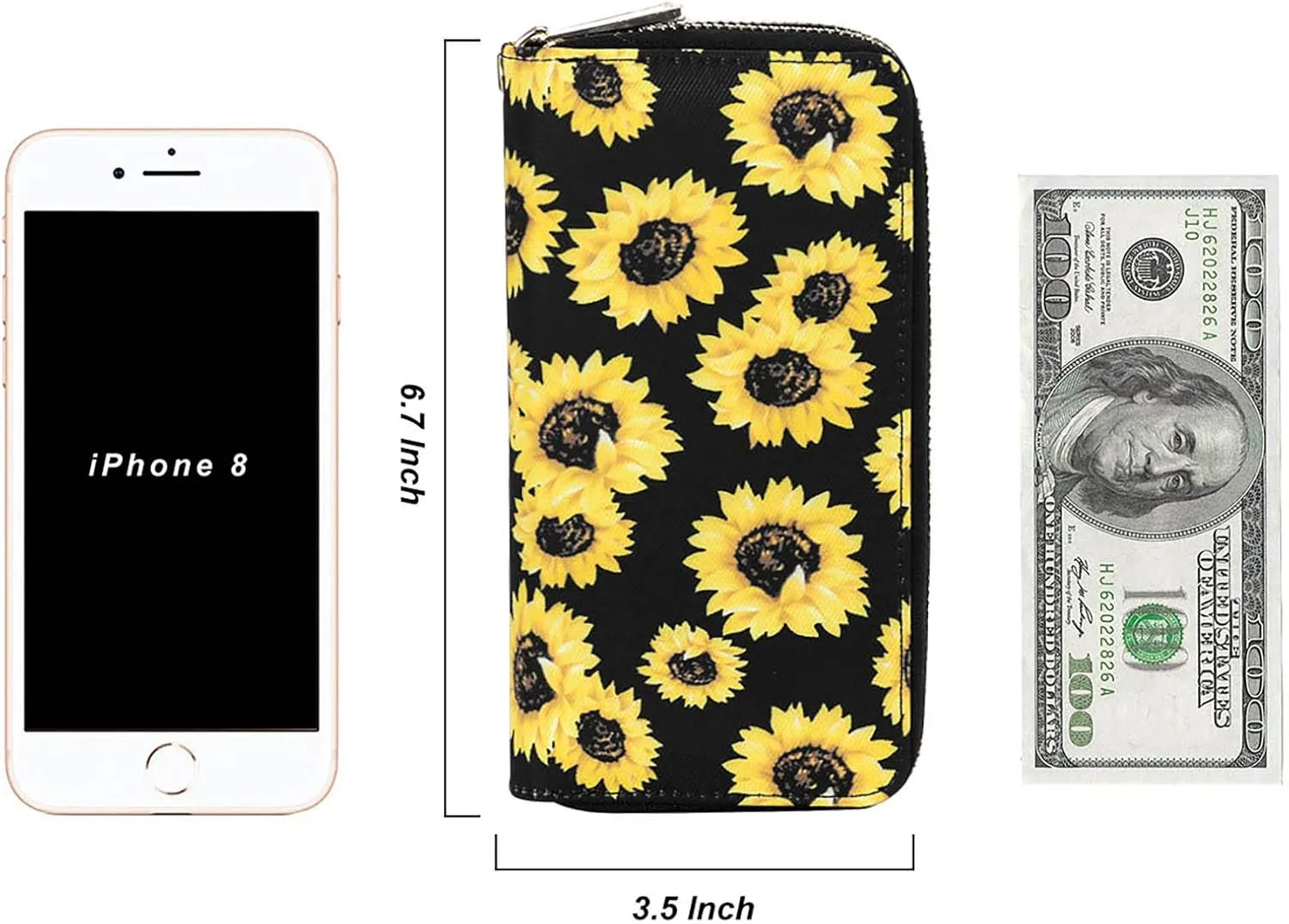 Double Zipper Wallet for Woman Clutch Purse with Cell Phone Holder for Smartphone/Card/Coin/Cash
