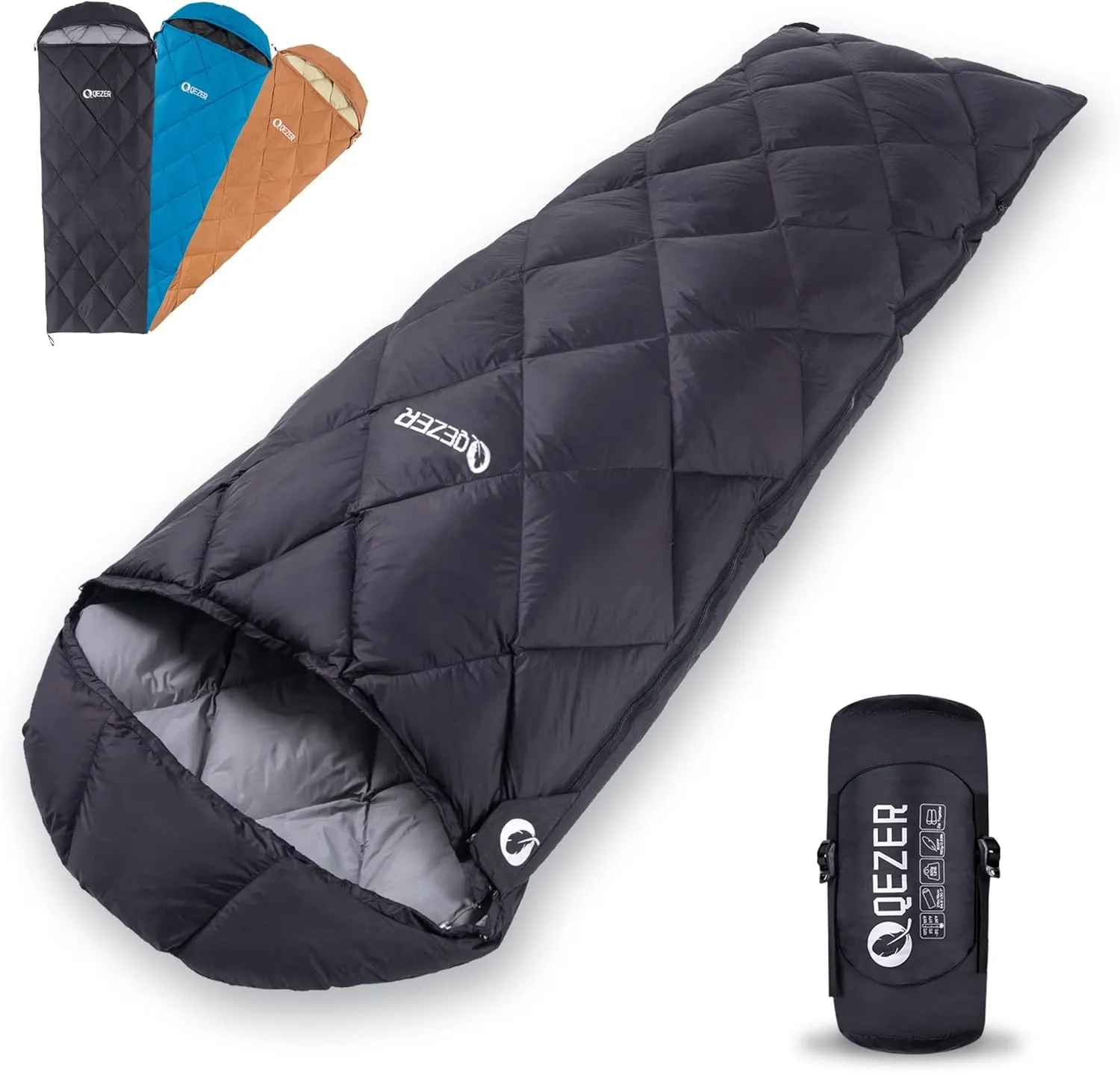 Down Sleeping Bag for Adults, Teens - 40-60 600 Fill Power Duck Down Ultralight Backpacking Bag With Compression Sack