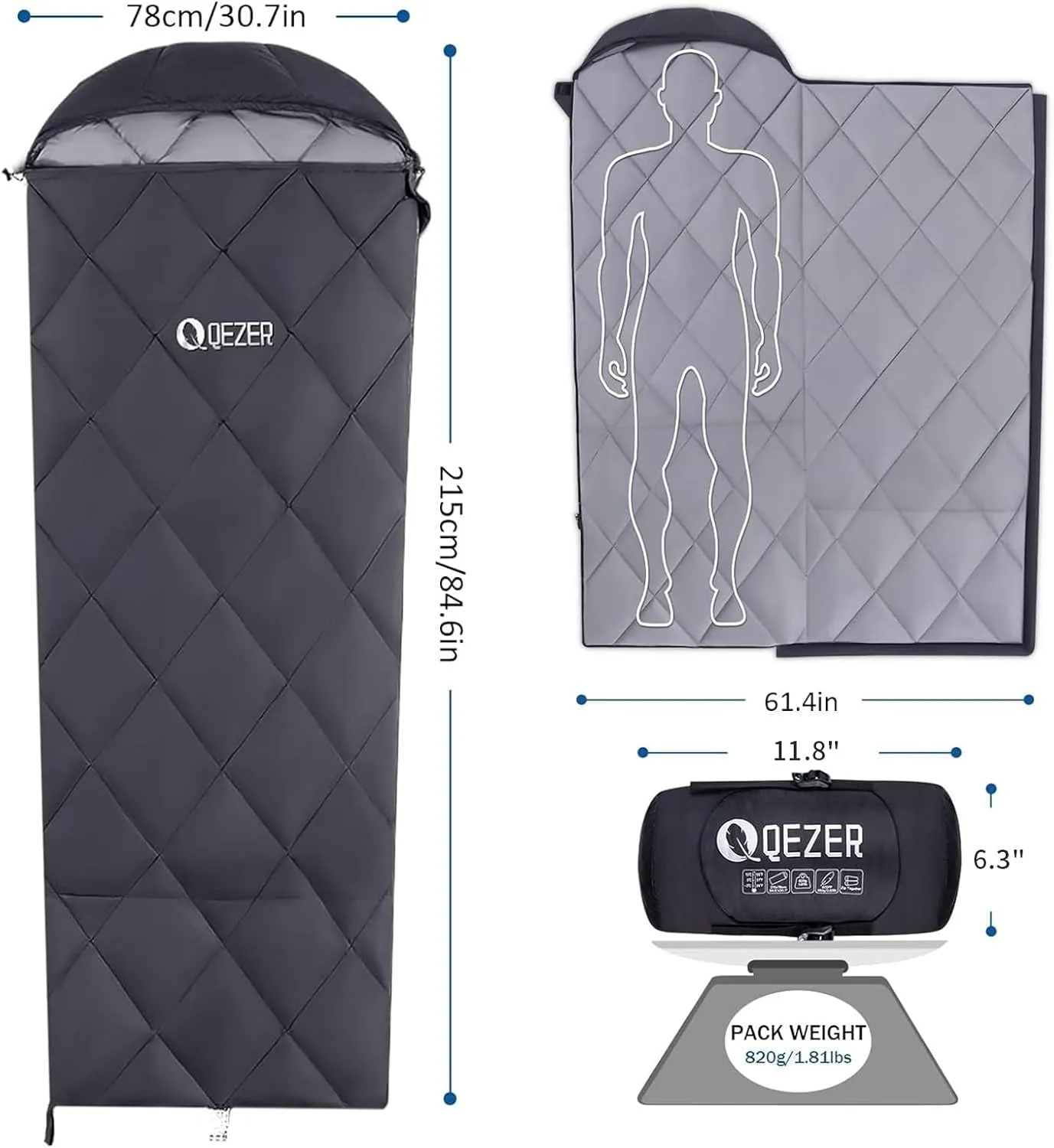 Down Sleeping Bag for Adults, Teens - 40-60 600 Fill Power Duck Down Ultralight Backpacking Bag With Compression Sack