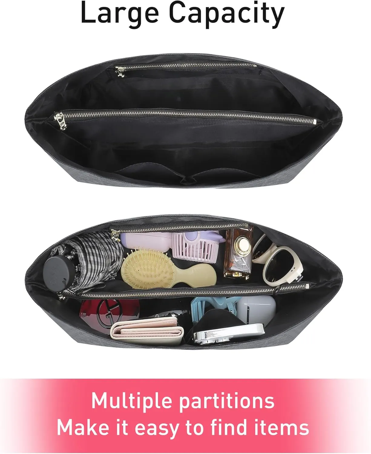 Doxo Purse Organizer Insert for Handbags Compatible with Speedy Neverfull City 30/33,Artois PM Tote bag(Large,Black)