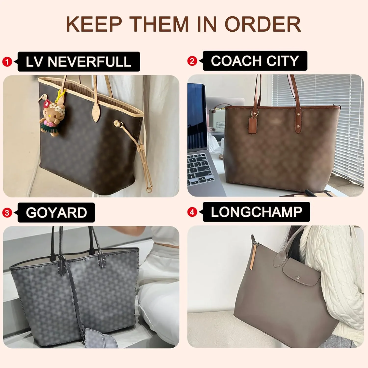 Doxo Purse Organizer Insert for Handbags Compatible with Speedy Neverfull City 30/33,Artois PM Tote bag(Large,Black)