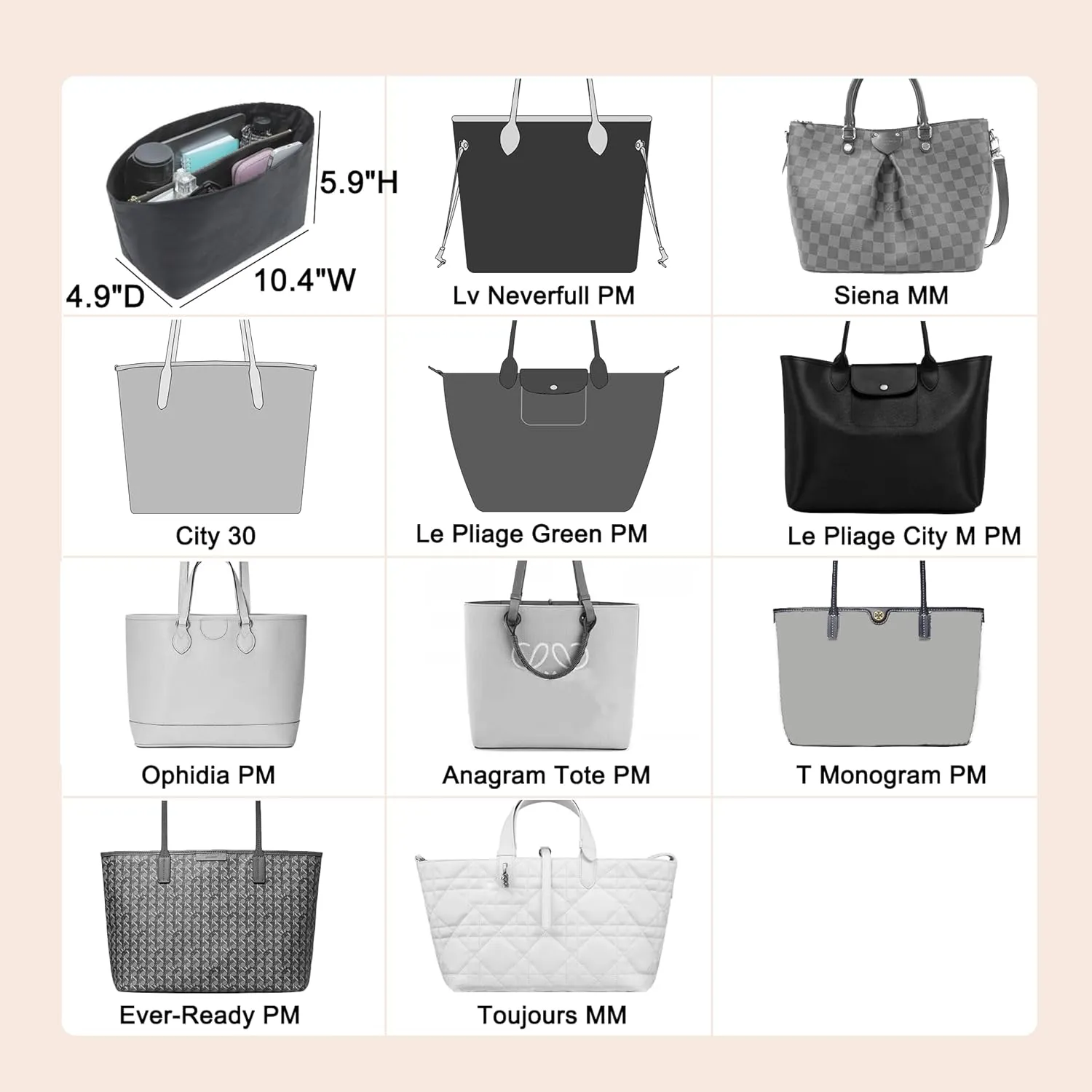 Doxo Purse Organizer Insert for Handbags Compatible with Speedy Neverfull PM City 30,Artois PM Tote bag(Medium,Black)