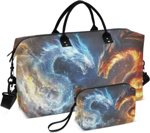 Dragon Blue Yellow Attack Travel Duffel Bag Gym Bag Sports Tote Bag with Multiple Interior Pockets Shoulder Weekender Bag for Women Men with Toiletry Bag 20.5”x 7.9”x 13.8”