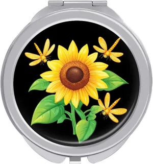 Dragonfly Sunflower Compact Makeup Mirror Mini Foldable Cosmetic Mirror Portable Travel Mirror for Purse Pocket