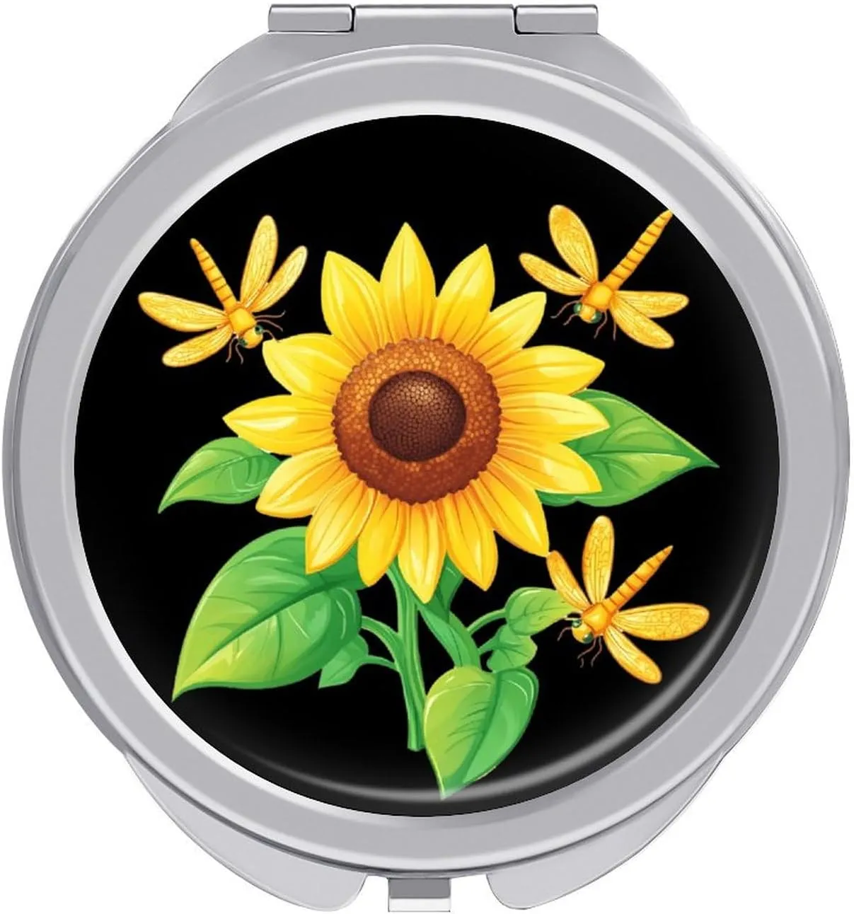 Dragonfly Sunflower Compact Makeup Mirror Mini Foldable Cosmetic Mirror Portable Travel Mirror for Purse Pocket