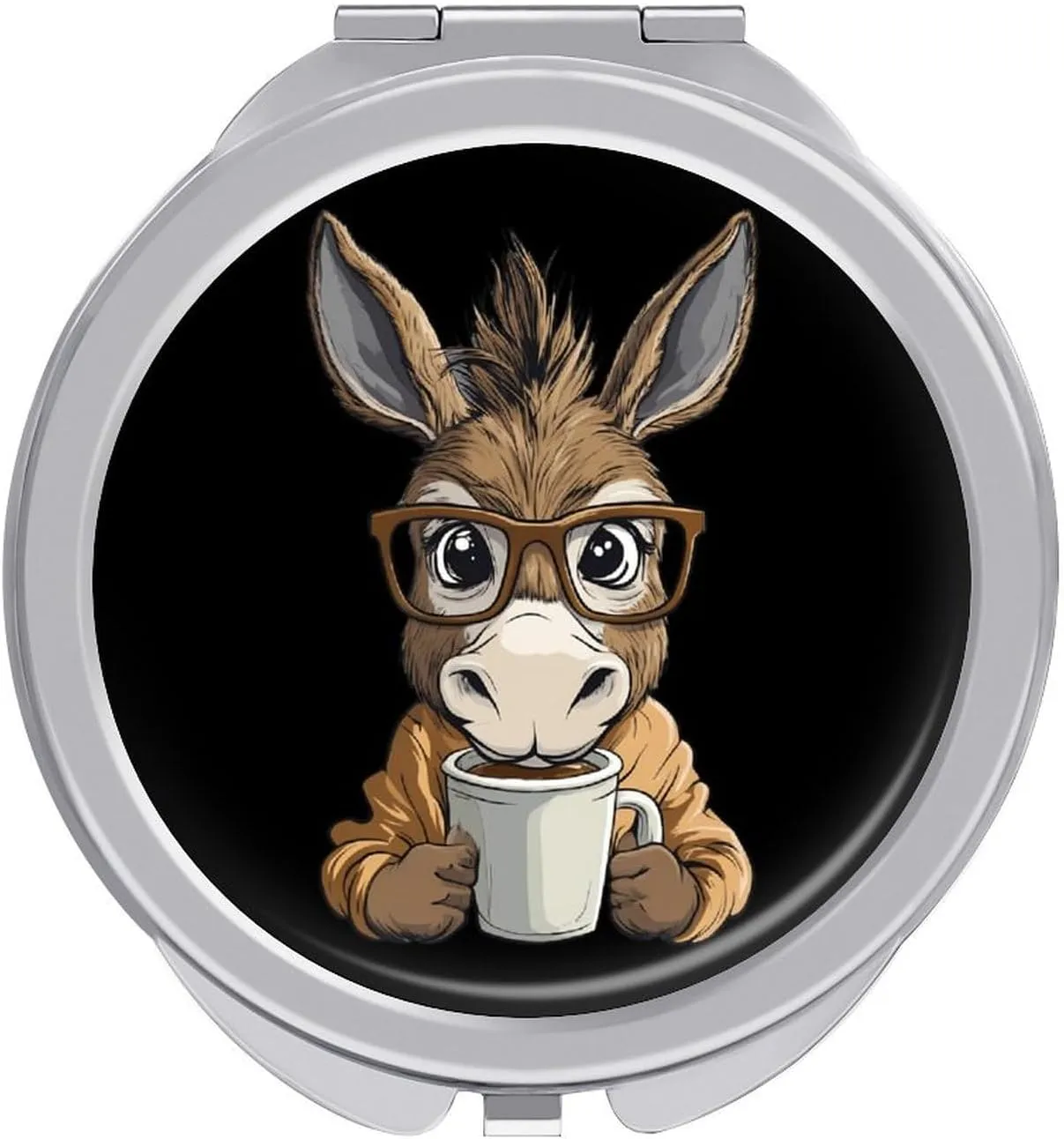 Drink Coffee Donkey Compact Makeup Mirror Mini Foldable Cosmetic Mirror Portable Travel Mirror for Purse Pocket