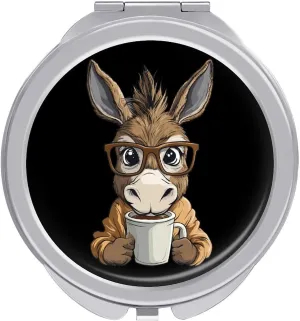 Drink Coffee Donkey Compact Makeup Mirror Mini Foldable Cosmetic Mirror Portable Travel Mirror for Purse Pocket
