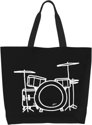 Drum Artistic Art Canvas Tote Bags for Women, Ladies Shoulder Handbags Large Purse Lightweight Foldable Reusable Shopping Bag with Pockets for Work, Travel, 15.7x19.7in