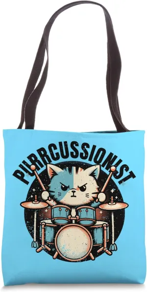 Drummer Cat Percussion Kitten Percussionist Cat Drumming Tote Bag