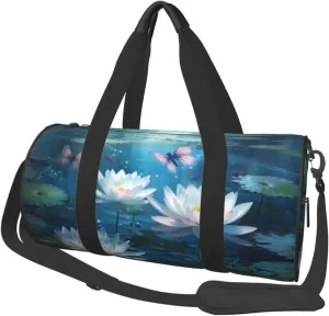 Duffel Bag for Gym Travel Storage Luggage Bag Fantasy Lotus Flower Butterfly Waterlily Sport Duffle Bag With Zipper Weekender Bag