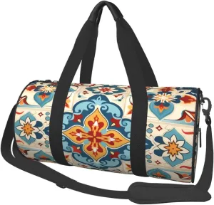 Duffel Bag for Gym Travel Storage Luggage Bag Mexican Damask Floral Ceramic Tile Sport Duffle Bag With Zipper Weekender Bag