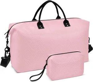 Duffel Bag for Women Pink Large Gym Bag Carry On Shoulder Weekend Tote with Adjustable Strap for Business Trips Foldable
