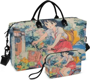 Duffle Bag Woman Cute Bike Anime for Travel, Gym Bag with Multiple Interior Pockets for Men Women Overnight Purse Included 20.5 x 1.9 x 13.8 In