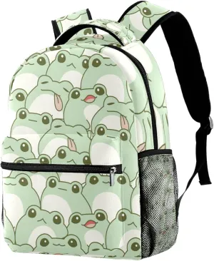 Durable Backpack for Middle Student, Cute Frog Seamless Pattern Adult Laptop Bookbag Travel Work Bag