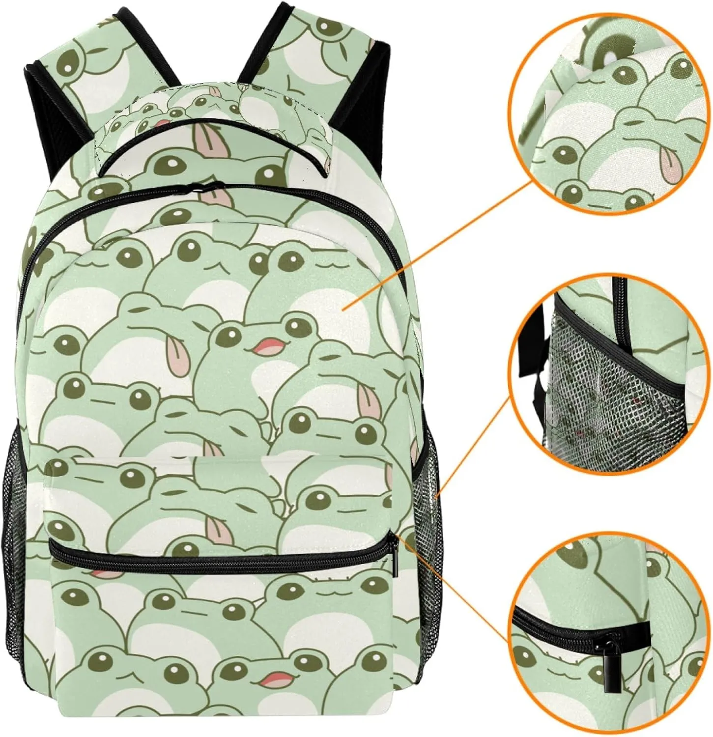 Durable Backpack for Middle Student, Cute Frog Seamless Pattern Adult Laptop Bookbag Travel Work Bag