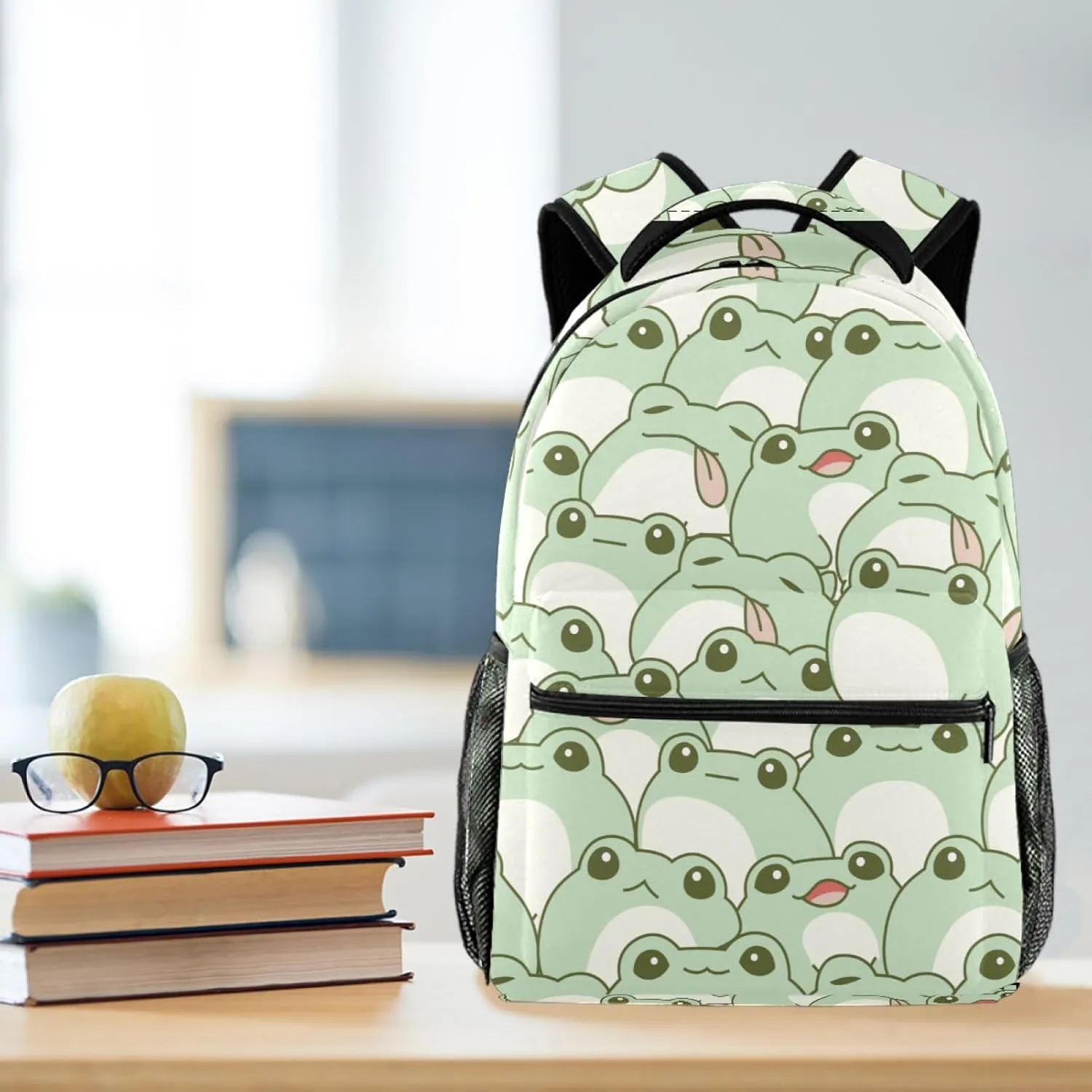Durable Backpack for Middle Student, Cute Frog Seamless Pattern Adult Laptop Bookbag Travel Work Bag