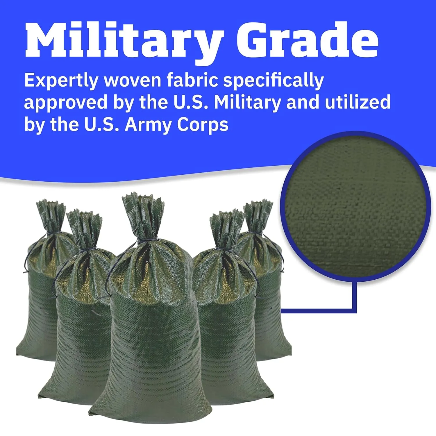DURASACK Heavy Duty Sand Bags with Tie Strings Empty Woven Polypropylene Sand-Bags for Flood Control with 1600 Hours of UV Protection, 50 lbs Capacity, 14x26 inches, Green, Pack of 20