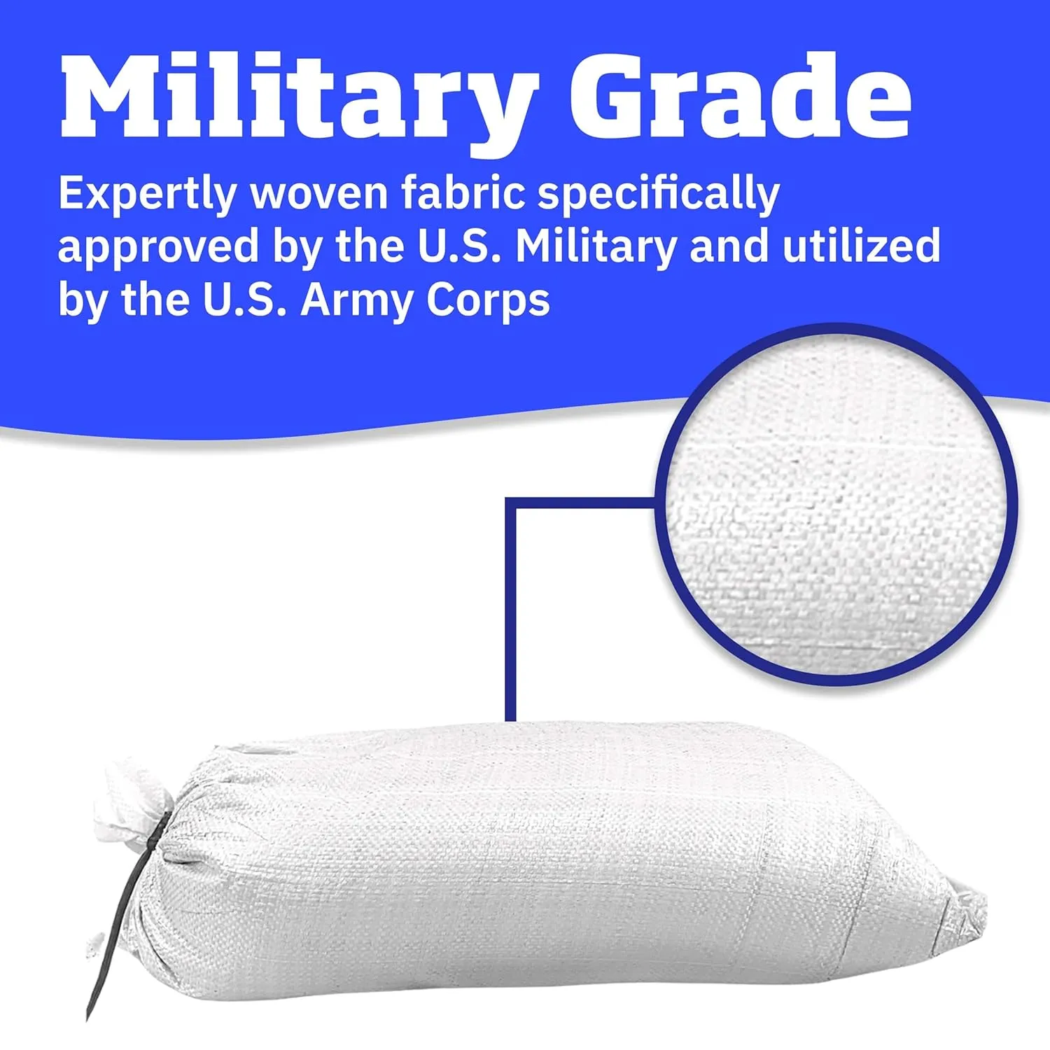 DURASACK Heavy Duty Sand Bags with Tie Strings Empty Woven Polypropylene Sand-Bags for Flood Control with 1600 Hours of UV Protection, 50 lbs Capacity, 14x26 inches, White, Pack of 100