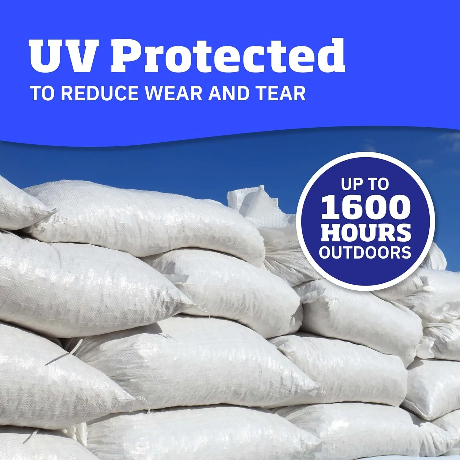 DURASACK Heavy Duty Sand Bags with Tie Strings Empty Woven Polypropylene Sand-Bags for Flood Control with 1600 Hours of UV Protection, 50 lbs Capacity, 14x26 inches, White, Pack of 100