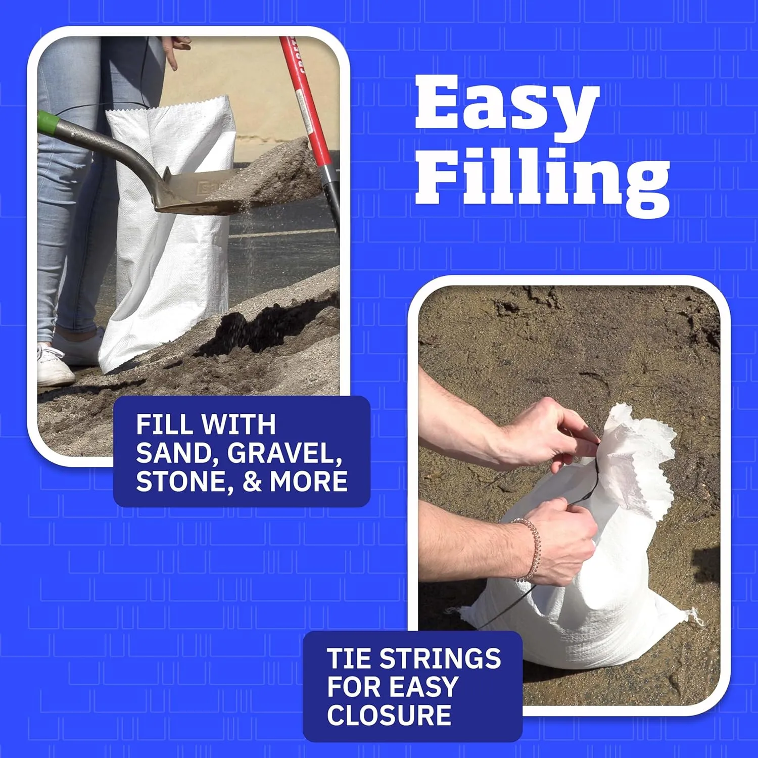 DURASACK Heavy Duty Sand Bags with Tie Strings Empty Woven Polypropylene Sand-Bags for Flood Control with 1600 Hours of UV Protection, 50 lbs Capacity, 14x26 inches, White, Pack of 100