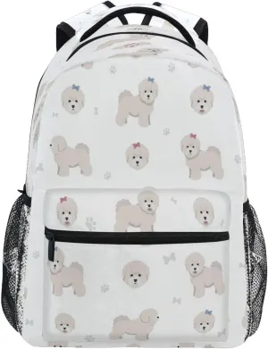 Dussdil Bichon Frise Dog Teacup Paw Kid's Backpack Boys Girls Backpacks 16 inch Casual Daypack Back Pack Bag with Adjustable Shoulder Strap Zipper Travel Bags