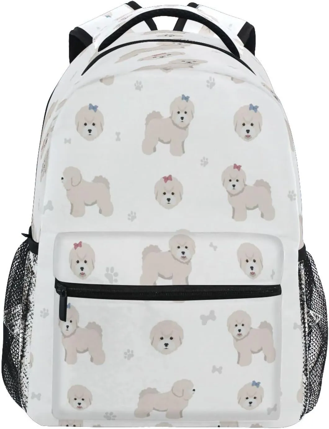 Dussdil Bichon Frise Dog Teacup Paw Kid's Backpack Boys Girls Backpacks 16 inch Casual Daypack Back Pack Bag with Adjustable Shoulder Strap Zipper Travel Bags