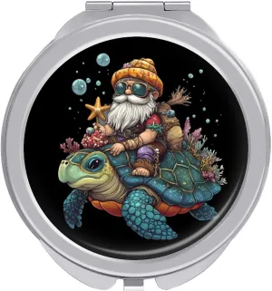 Dwarf Riding A Turtle Compact Makeup Mirror Mini Foldable Cosmetic Mirror Portable Travel Mirror for Purse Pocket