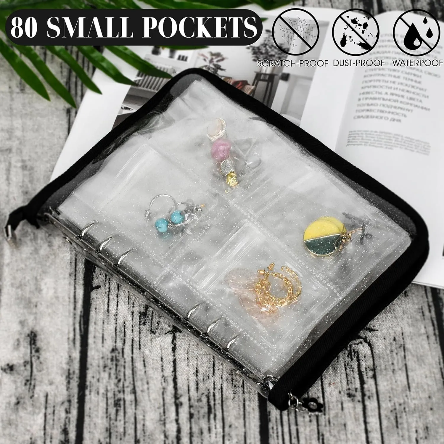 Earring Organizer Case Travel Jewelry Organizer Transparent Jewelry Storage Book for Necklace Bracelet Ring Holder with Small Clear Zippered Pouch