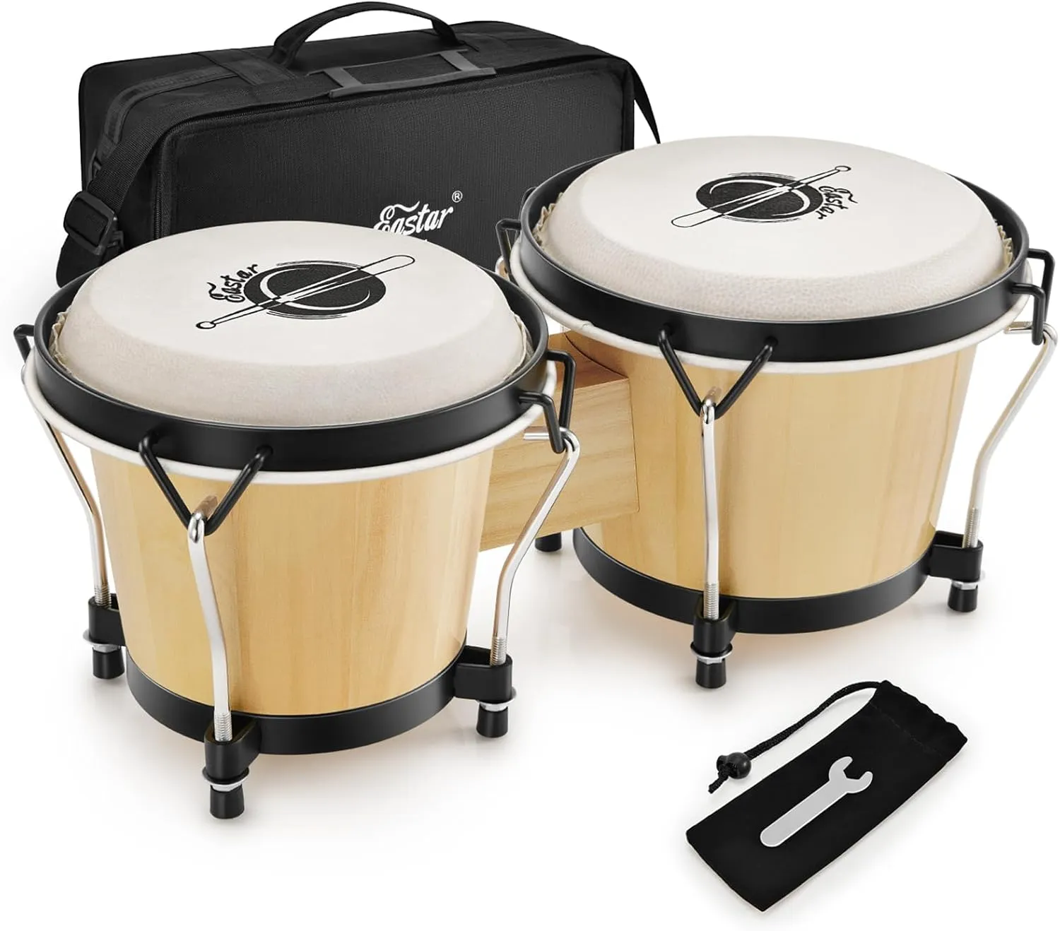 Eastar Bongo Drums 6” and 7” Wood Percussion Instrument Bongos for Kids Adults Beginners Natural Finish, EBO-1