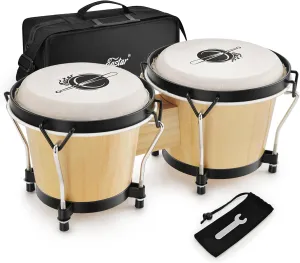 Eastar Bongo Drums 6” and 7” Wood Percussion Instrument Bongos for Kids Adults Beginners Natural Finish, EBO-1