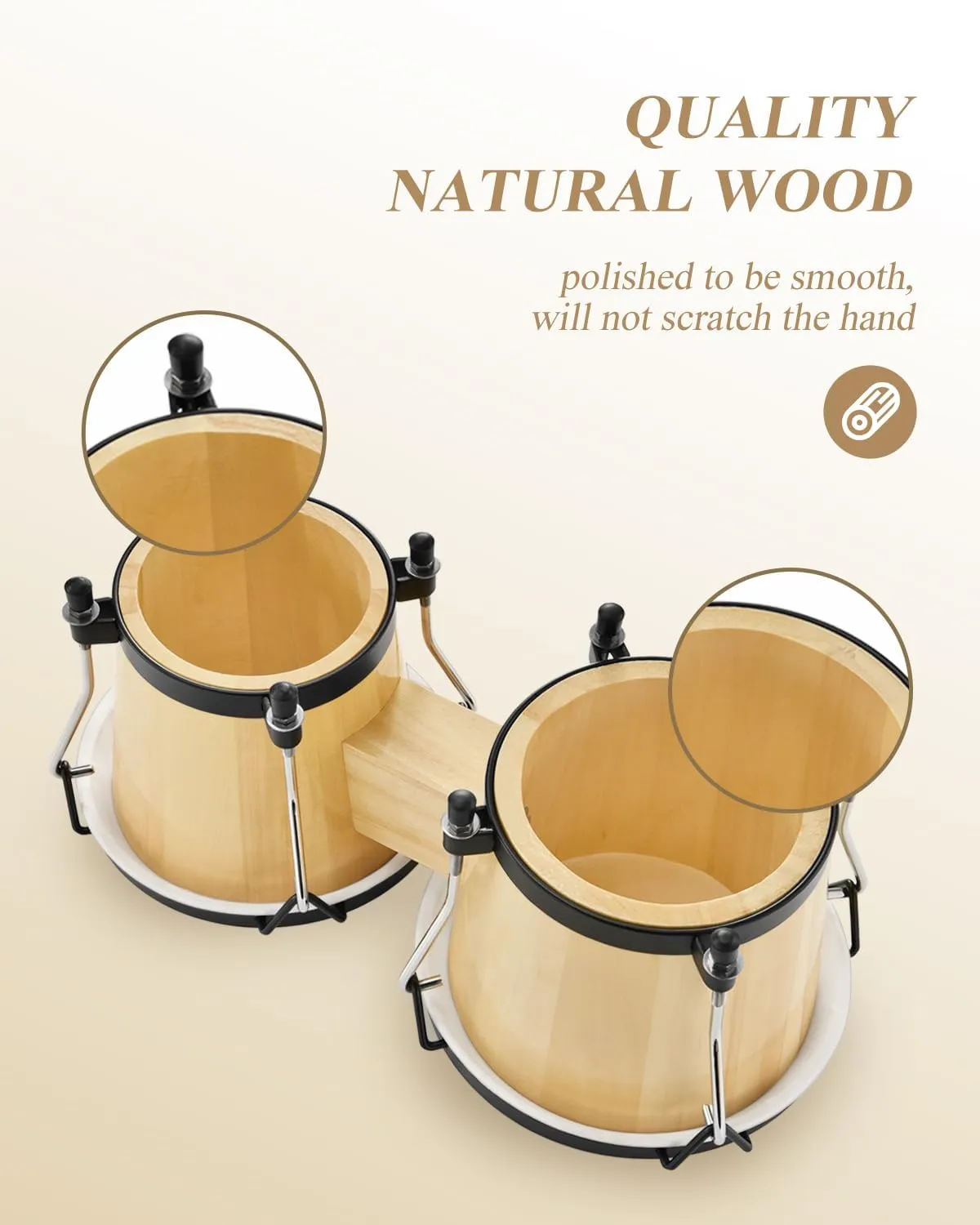Eastar Bongo Drums 6” and 7” Wood Percussion Instrument Bongos for Kids Adults Beginners Natural Finish, EBO-1