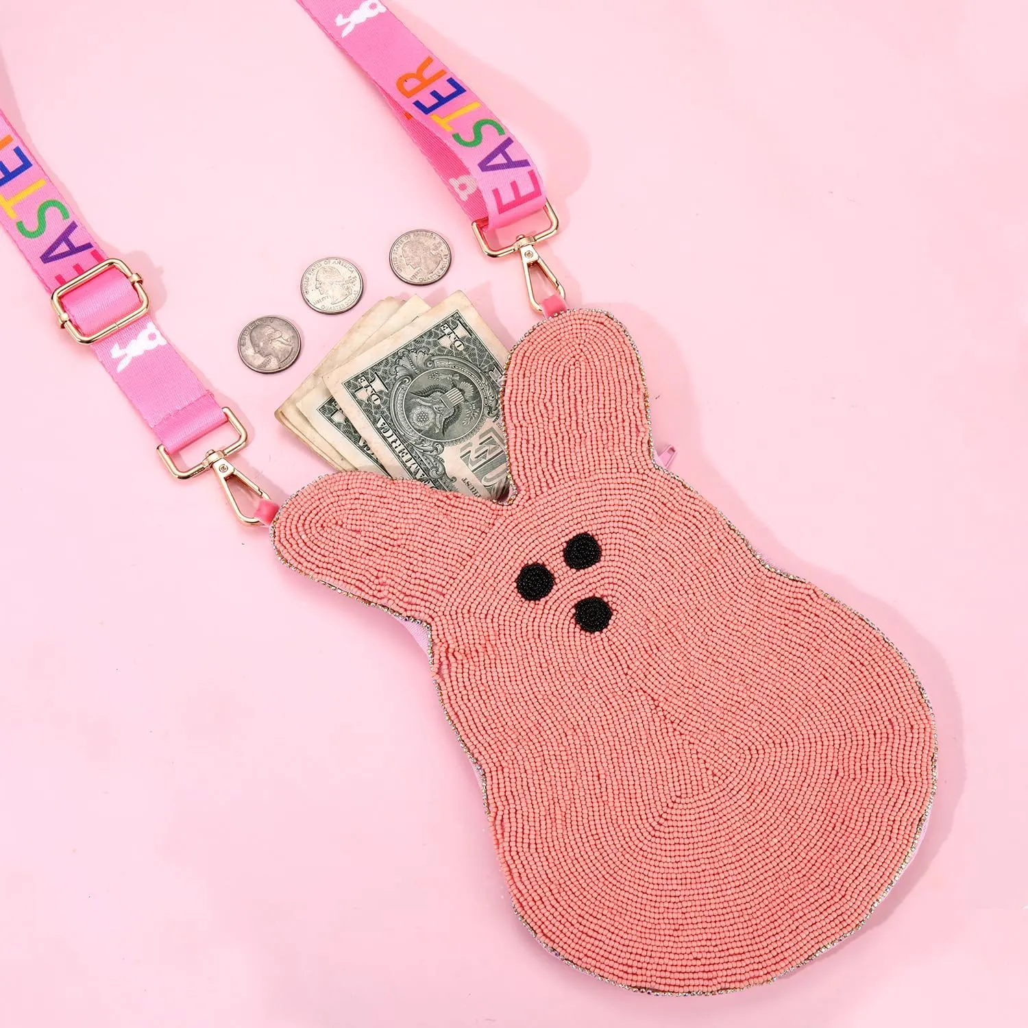 Easter Purse for Women Beaded Colorful Egg Bunny Crossbody Purse Easter Rabbit Shoulder Bag Spring Holiday Gifts