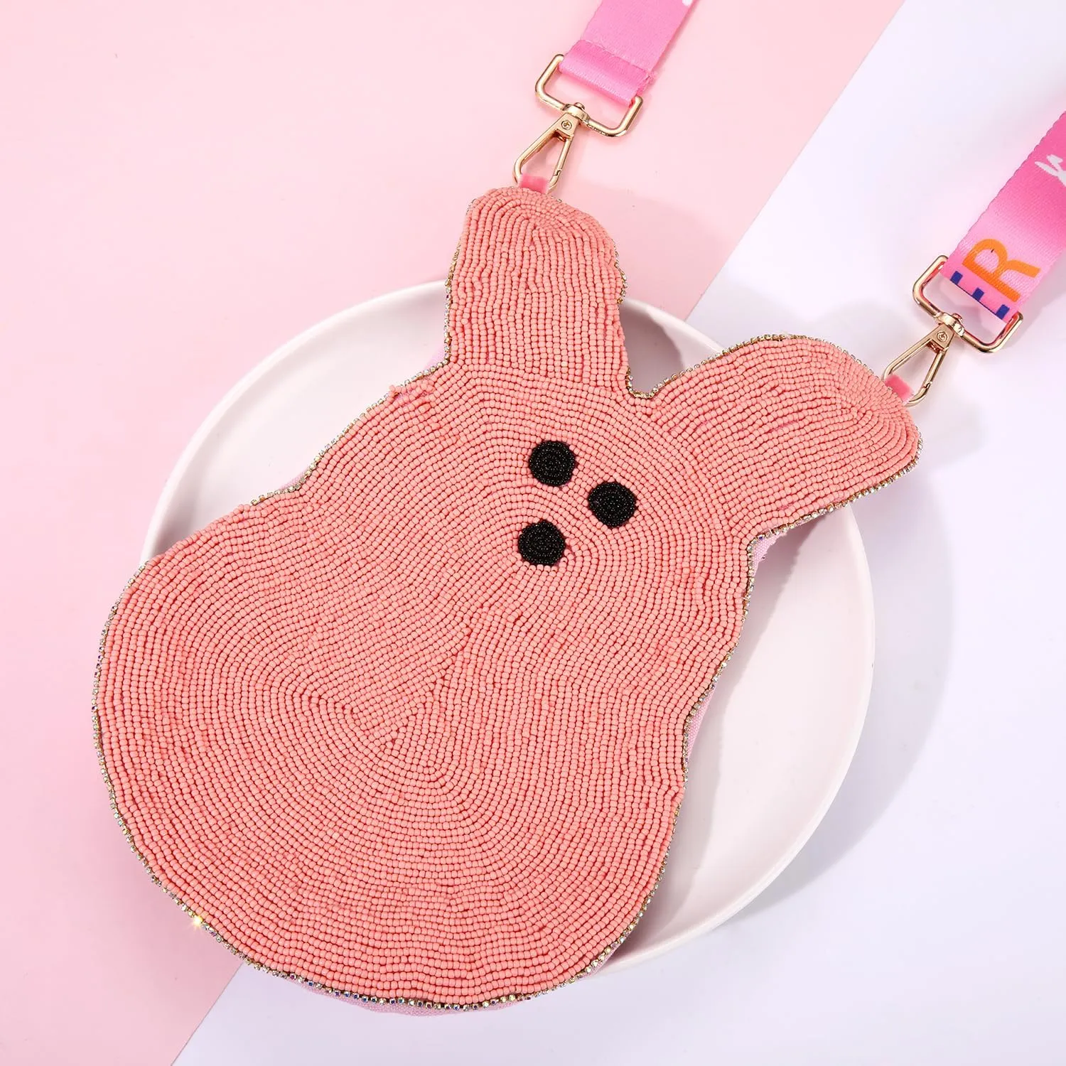Easter Purse for Women Beaded Colorful Egg Bunny Crossbody Purse Easter Rabbit Shoulder Bag Spring Holiday Gifts