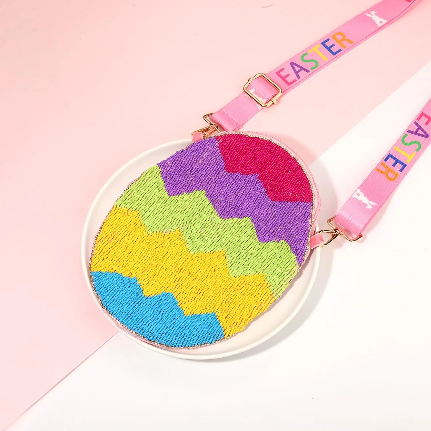 Easter Purse for Women Beaded Colorful Egg Bunny Crossbody Purse Easter Rabbit Shoulder Bag Spring Holiday Gifts