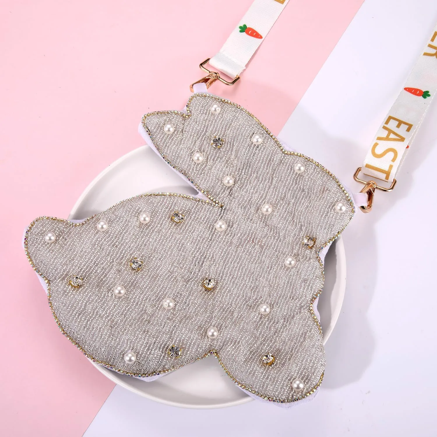 Easter Purse for Women Beaded Colorful Egg Bunny Crossbody Purse Easter Rabbit Shoulder Bag Spring Holiday Gifts