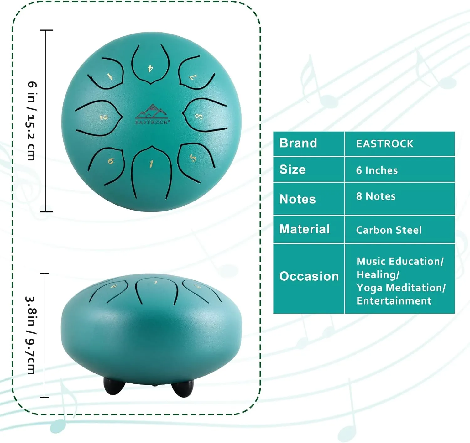 EASTROCK Steel Tongue Drum for Kids 6 Inches 8 Notes Steel Drum Tongue Drum Handpan Drum C Key with Travel Bag,Meditation Entertainment Yoga,Mallets,and Music Book (Green)