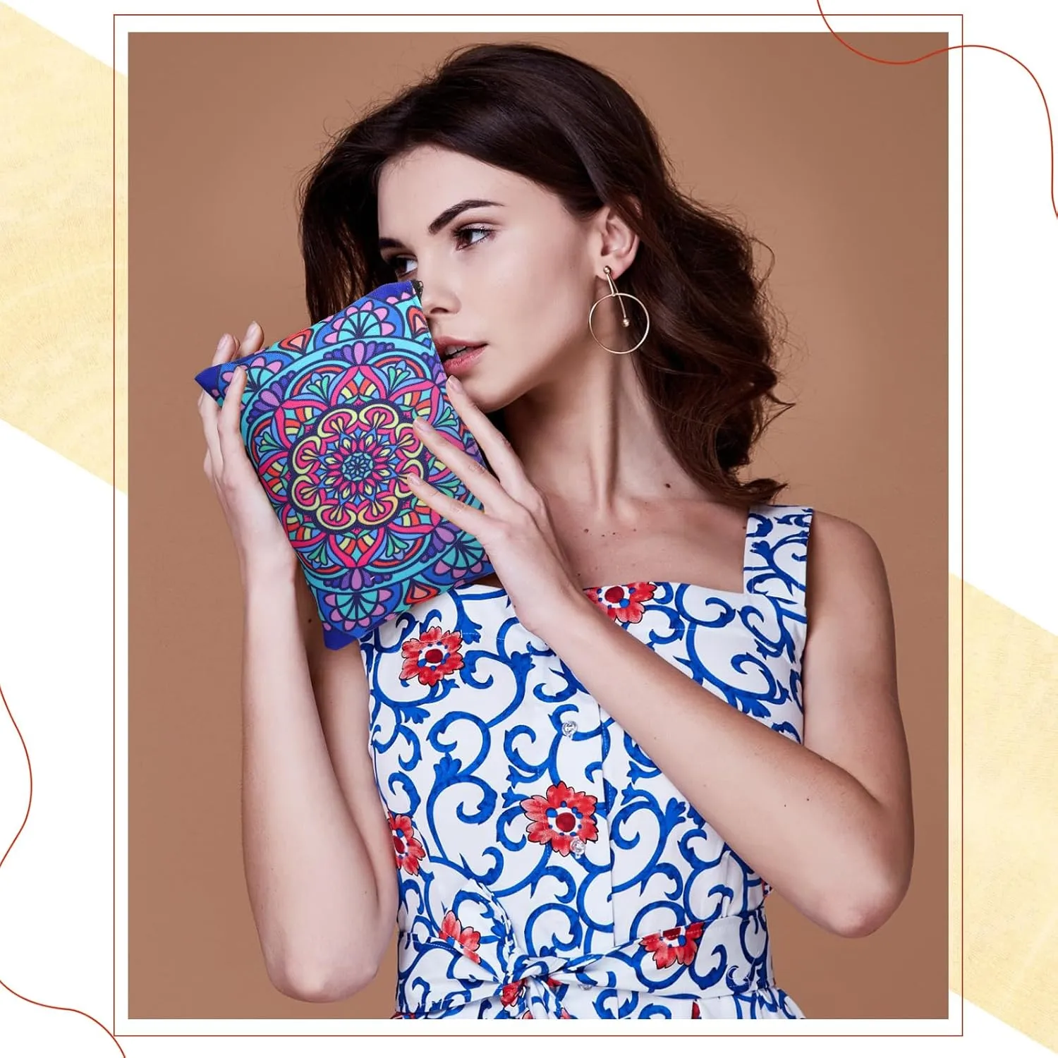 Eccliy 20 Pcs Mandala Makeup Bag Mandala Cosmetic Bag Canvas Gifts Mandala Accessories for Girls Toiletry Pouch with Zipper for Women Party, 8 x 5 Inch