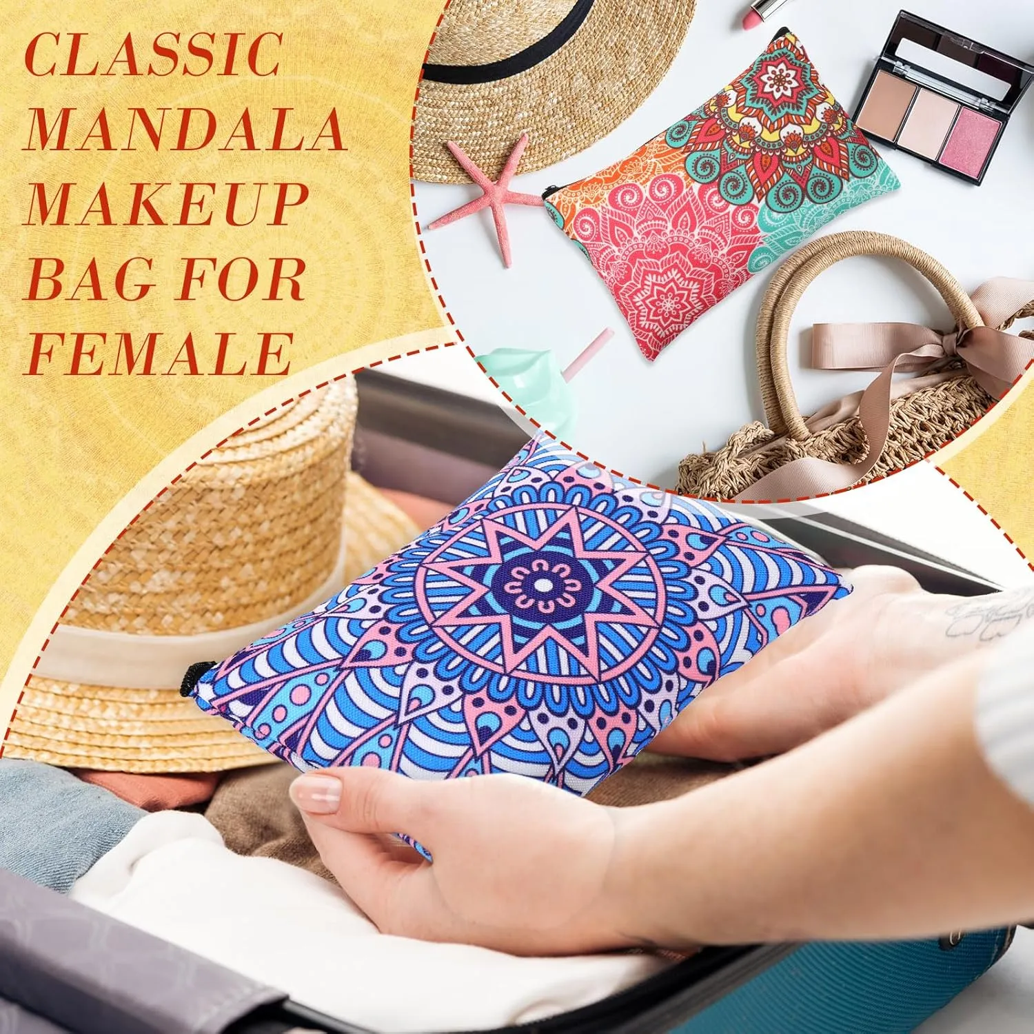 Eccliy 20 Pcs Mandala Makeup Bag Mandala Cosmetic Bag Canvas Gifts Mandala Accessories for Girls Toiletry Pouch with Zipper for Women Party, 8 x 5 Inch