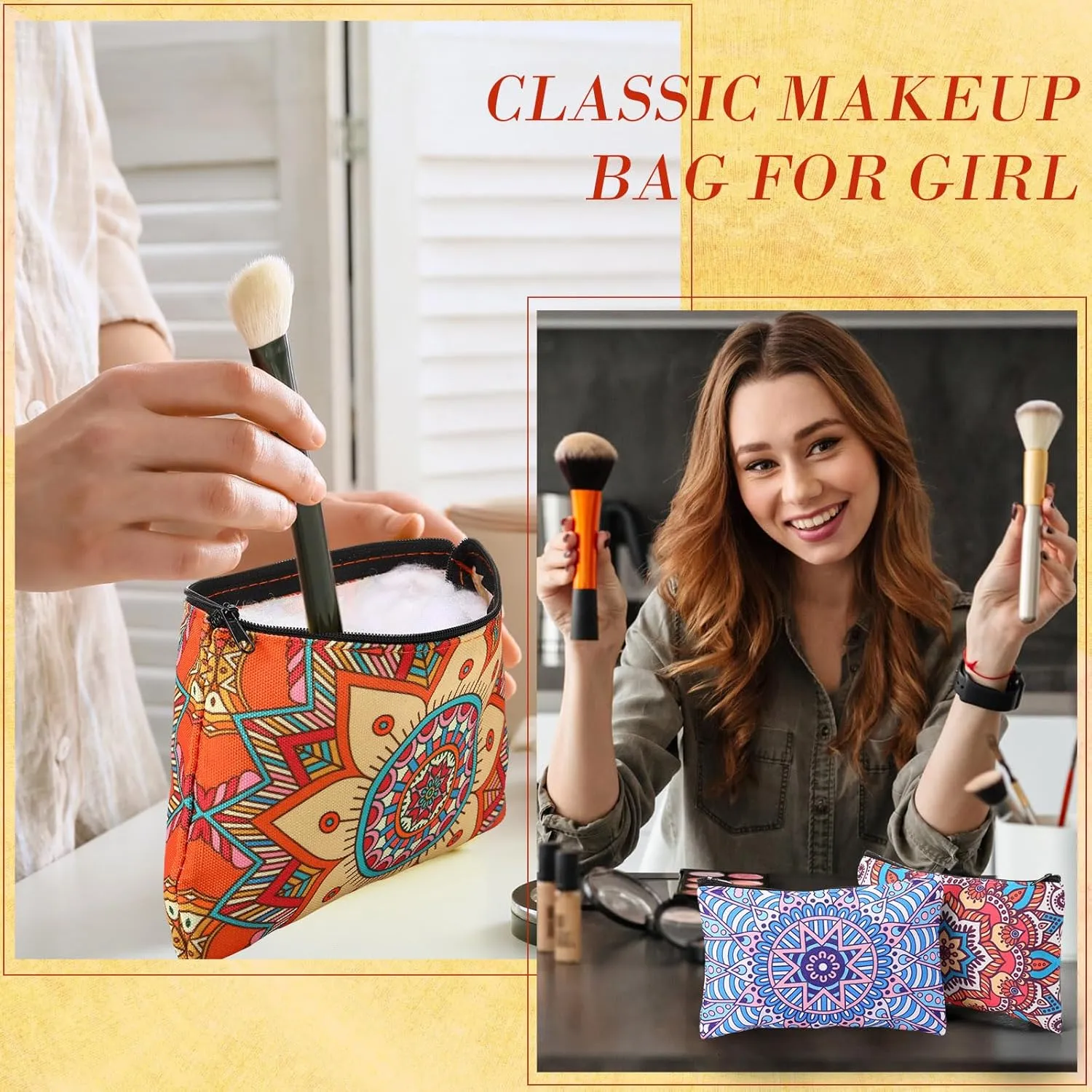 Eccliy 20 Pcs Mandala Makeup Bag Mandala Cosmetic Bag Canvas Gifts Mandala Accessories for Girls Toiletry Pouch with Zipper for Women Party, 8 x 5 Inch